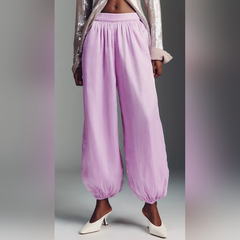 Anthropologie Pinkish Purple Shiny Balloon Pants